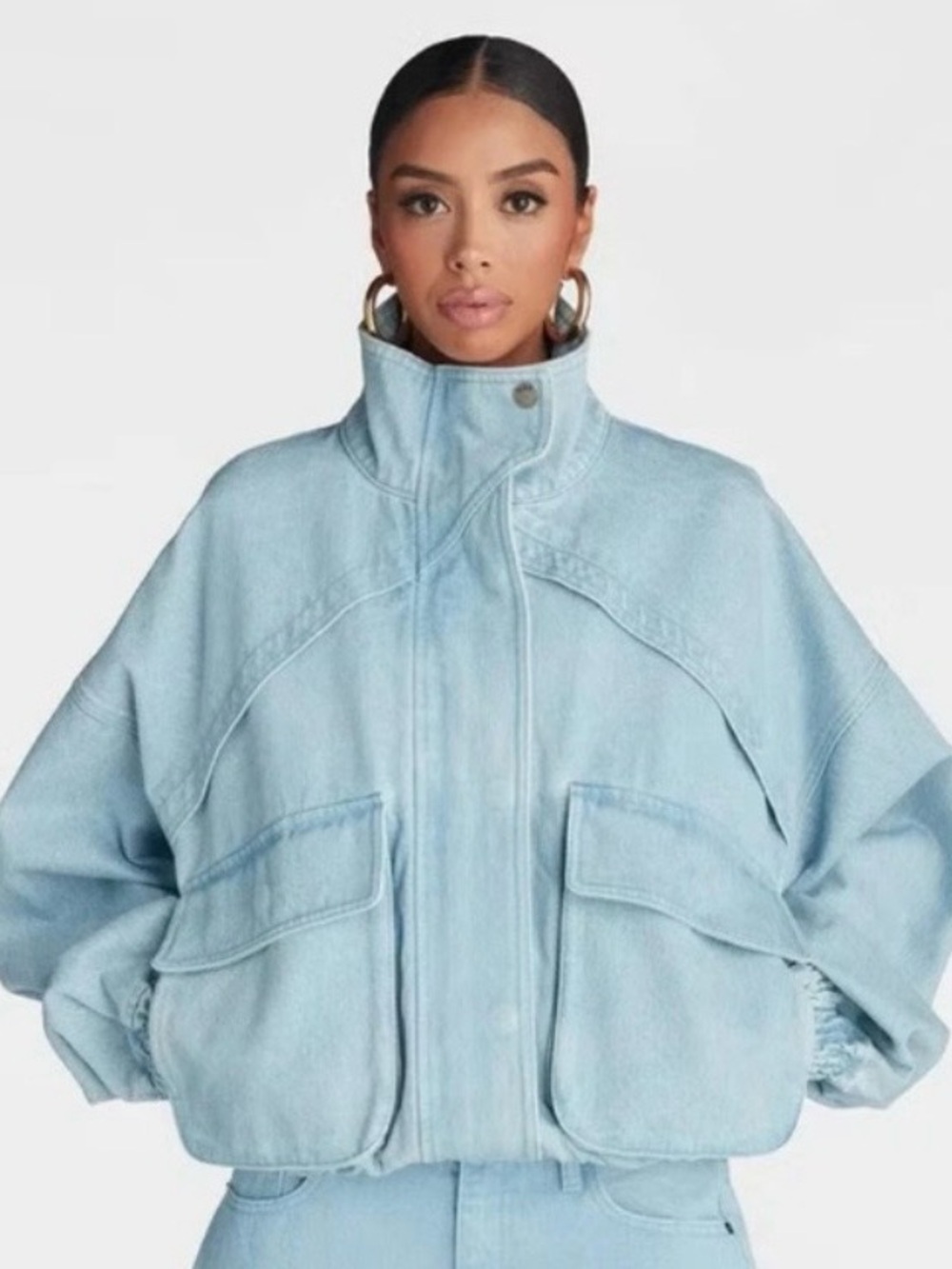 KBB by Kahlana Denim Bomber Jacket Baby Blue Wash NWT Size Small